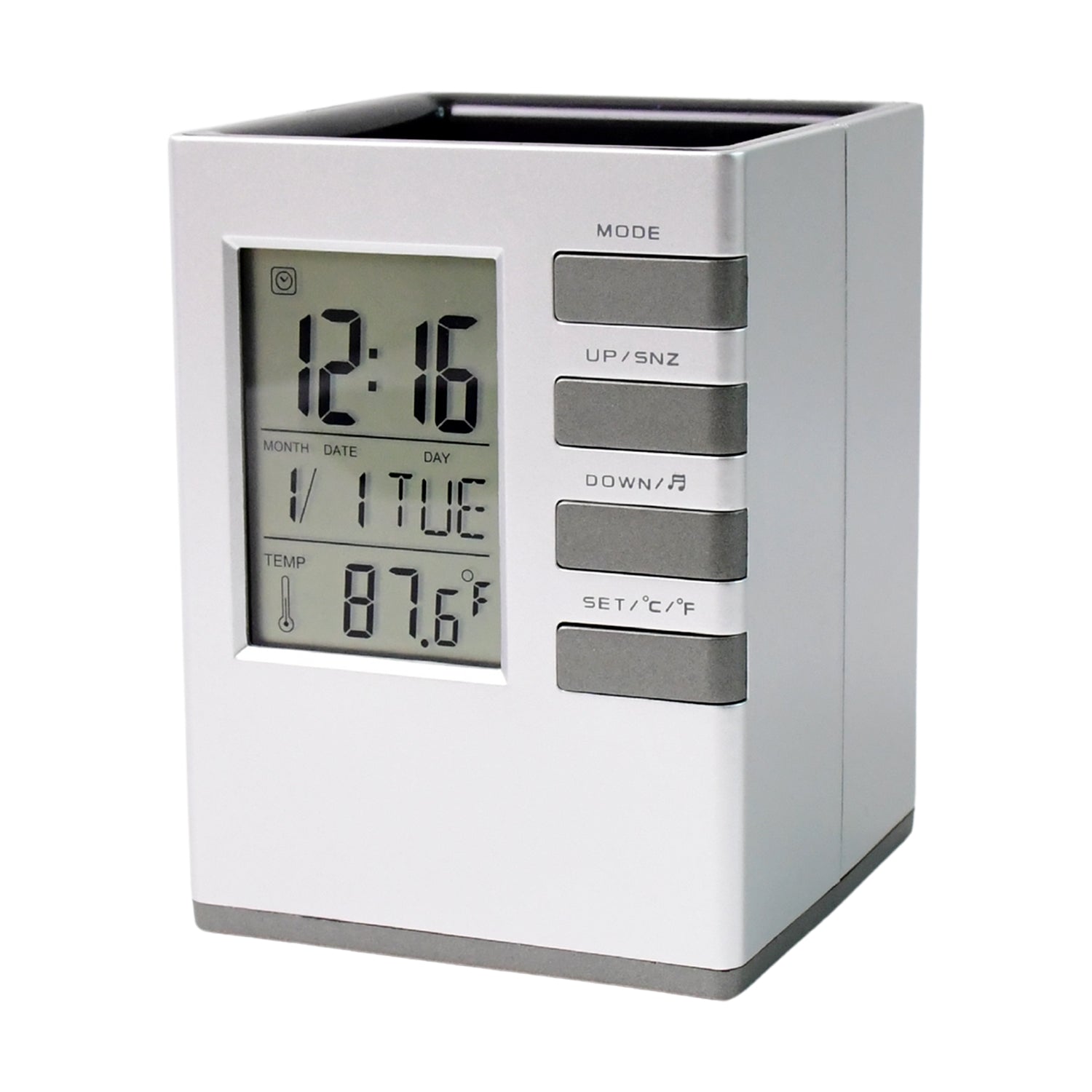 Compact Digital Cube Clock with Pen Holder Compact Digital Cube Clock with Pen Holder